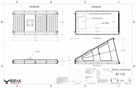 RT 110 Dimensional Drawing 5.23.20 Redtail Overland, Roof Top Campers, Van Inside, Roof Rack Tent, Diy Roof Top Tent, Toyota Camper, Accessoires 4x4, Rooftop Tent, Tent Material