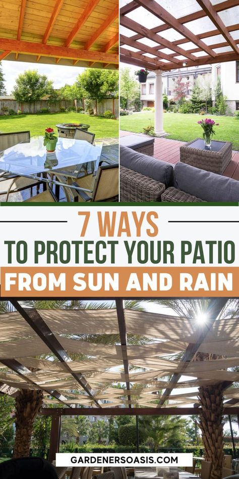 These DIY waterproof pergola cover ideas will help provide shade and protect your patio or deck from the rain. Perfect for outdoor entertaining in your backyard. Rain Proof Patio Ideas, Diy Deck Cover Cheap, How To Cover A Pergola For Shade, Patio Rain Protection, Pergola Rain Cover, Deck Covering Ideas Patio Shade, Rain Proof Pergola, Pergola Cover Ideas Waterproof, How To Create Shade On Patio