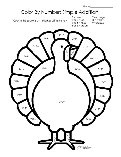 Thanksgiving Color by Number- simple addition Thanksgiving Math Worksheets Free, Thanksgiving Addition, Addition Coloring Worksheet, Thanksgiving Math Worksheets, Turkey Math, Free Thanksgiving Coloring Pages, Thanksgiving Math Activities, Math Coloring Worksheets, Thanksgiving Worksheets