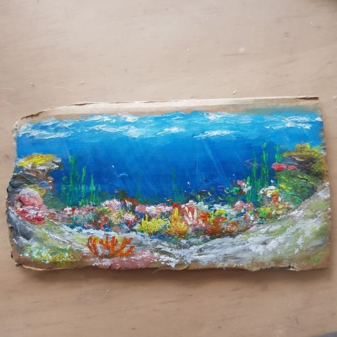 Coral Painting Acrylic, Coral Reef Drawing, Garage Mural, Coral Painting, Coral Reef Art, Paint Board, Ocean Art Painting, Painting Moon, Underwater Painting