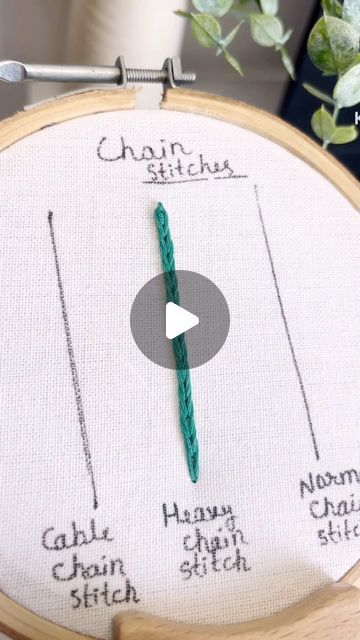 Knots and Threads on Instagram: "Heavy chain stitch tutorial🌿  The heavy chain stitch creates a more solid chain stitch line that is quite smooth and that looks like a tightly worked braid. It can be used practically anywhere you would use a regular chain stitch line. The heavy chain stitch works fine on straight lines, and gently and tight curves!!  Should I upload full tutorial video? Say ‘yes’ in the comment section!!  #trending#trendingreels#embroidery#embroidered#handembroidered#handembroidery#handmade#embroiderytutorial#reels#reel#reelitfeelit#reelsinstagram" Chain Stitch Embroidery Design, Straight Stitch Embroidery, Chain Stitch Tutorial, Embroidery Chain Stitch, Fitzrovia London, Cactus Embroidery, Anchor Threads, Thread Chains, Chain Stitch Embroidery