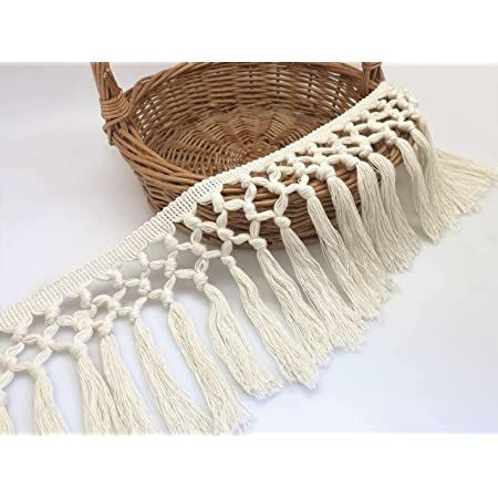 Amazon.com: FQTANJU 10 Yards X 6cm Wide Cotton Tassel Fringe In Beige. Basket Weave Blanket, Crochet A Basket, Chair Swings, Swings Outdoor, Macrame Banner, Weave Blanket, Macrame Tassel, Bedding Quilt, Outdoor Umbrellas