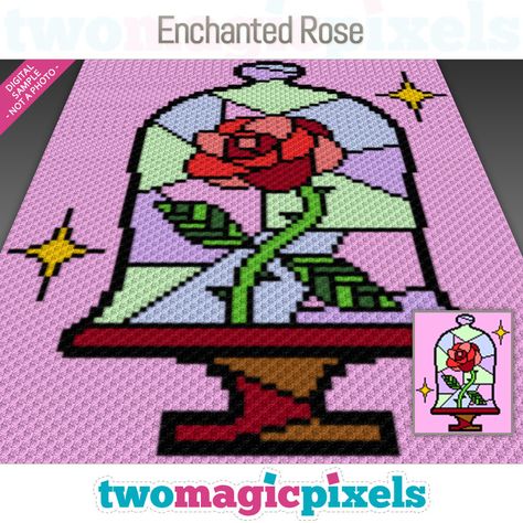 Two Magic Pixels, Cross Stitch Knitting, Crochet C2c Pattern, Crochet Graph, Rose Crochet, Graph Crochet, Crochet Disney, Enchanted Rose, C2c Crochet