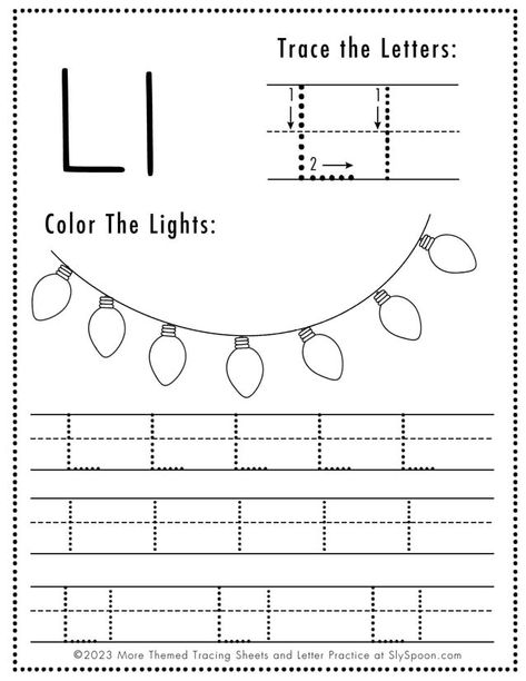 L Is For Lights Preschool, Letter L For Preschoolers, Christmas Letter Activities, Christmas Light Name Craft, L Is For, Letter L Preschool Activities, Christmas Letter Worksheets, L Activities For Preschool, Christmas Letter Activities Prek