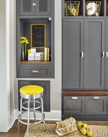 Command Center Design, Built In Lockers, Home Command Center, Command Centers, Mudroom Flooring, Mudroom Laundry, Eclectic Farmhouse, Mudroom Design, Office Storage Cabinets