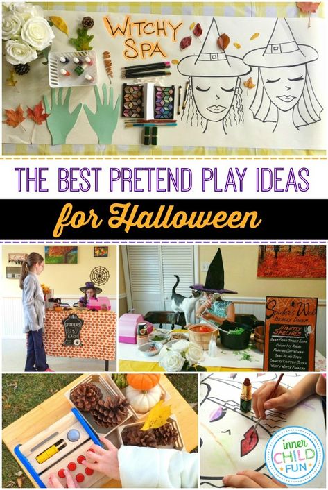 These pretend play ideas for Halloween are sure to provide hours of imaginative playtime fun! These ideas are simple to set up and can ... Magic Dramatic Play, Halloween Dramatic Play For Toddlers, Preschool Halloween Dramatic Play, Dramatic Play Halloween Preschool, Halloween Pretend Play, Pretend Play Ideas Preschool, Halloween Play Date, Haunted House Dramatic Play, Halloween Dramatic Play