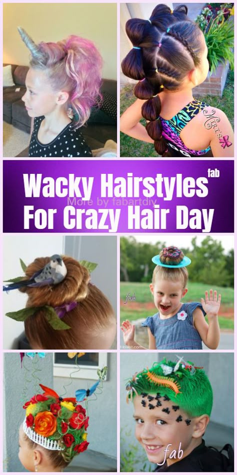 DIY Wacky Hairstyle Tutorials For Crazy Hair Day! Hairstyles For Crazy Hair Day, Wacky Hairstyles, Unicorn Hairstyle, Whacky Hair Day, Crazy Hair For Kids, Whoville Hair, Tout Rose, Diy Unicorn, Hairstyle Tutorials