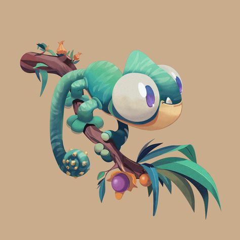 Cameleon Art, Cute Chameleon, Create Character, Animal Illustrations, Creature Drawings, Game Character Design, Creature Concept Art, Arte Animal, Cartoon Character Design