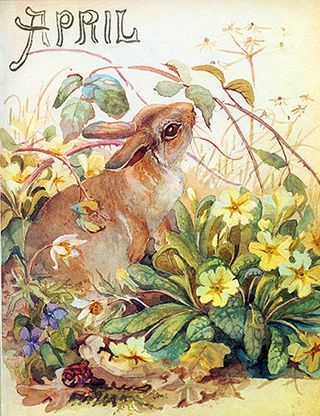 (via Morning Earth Artist/Naturalist Edith Holden) Country Diary Of An Edwardian Lady, Edith Holden, Vintage Easter Cards, Calendar Art, Hello April, Postal Vintage, Marjolein Bastin, Bunny Art, Beltane