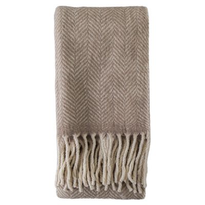 Seymour Wool Throw | Temple & Webster Lydia Millen, Braided Fringe, Herringbone Throw, Taupe Colour, Wool Throw Blanket, Herringbone Design, Large Blankets, Wool Throw, Color Grouping