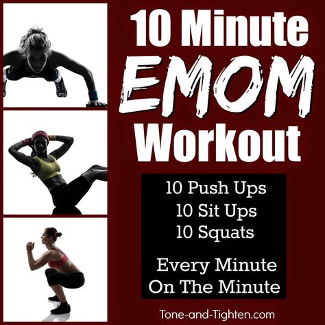 Weekly highlights, new giveaways, and BONUS workouts! Subscribe to our email list by using the box at the top of this page.       What’s an EMOM, anyway?!   EMOM is an acronym in used in the … Wake Up Workout, Workouts Without Equipment, Emom Workout, Best Body Weight Exercises, Calorie Burning Workouts, Workout For Women, 10 Minute Workout, Crossfit Workouts, I Work Out