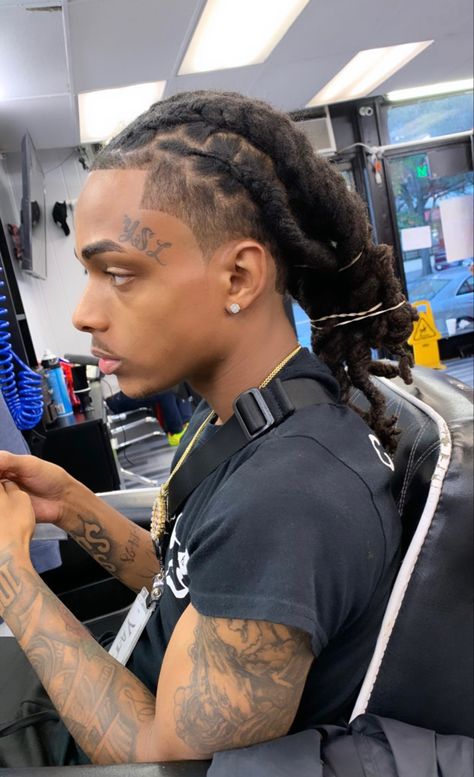 Edge Up With Dreads Men, Tapered Dreads Men, Locs Haircut Men, Dread Men Hairstyles, Line Up With Dreads, Drop Fade With Dreads, High Top Locs Styles For Men, Locs Hairstyle Men, Dreadhead With Tattoos