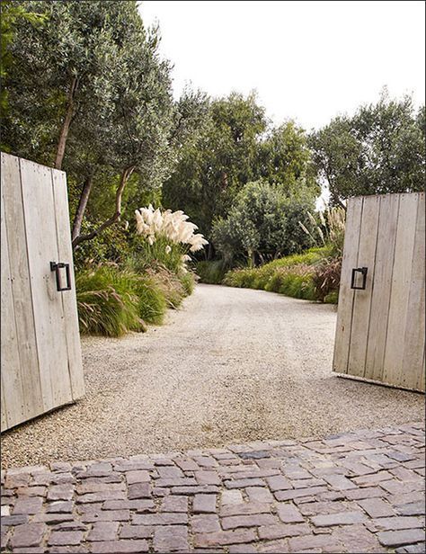 // d r i v e w a y Wood Driveway, Scott Shrader, House Gates, Wooden Fencing, Boulder Garden, Hillside Garden, Tin House, Driveway Entrance, Driveway Landscaping