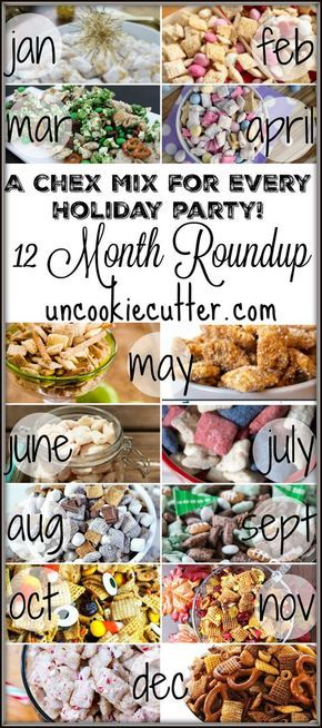 A Chex Mix for every holiday party - a 12 Month Roundup - UncookieCutter.com Party Snacks For Kids, Holiday Party Snacks, Chex Recipes, Chex Mix Puppy Chow, Trail Mix Recipes, Puppy Chow Recipes, Quick Treats, Chex Mix Recipes, Snacks For Kids