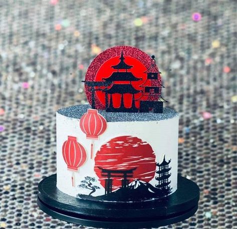 Japanese Inspired Cake, Japan Birthday Cake, Japan Cake Design, Japanese Cake Design, Japanese Birthday Cake, Animal Party Cake, Japan Cake, Beautiful Pie Crusts, Japan Party