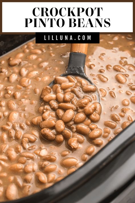 Nutrient-rich pinto beans are cooked to perfection. These make a great meal or a tasty side dish to any of your Mexican dishes. #pintobeans #mexicanpintobeans #perfectpintobeans #beans #mexicanfood Mexican Pinto Beans Crockpot, Brown Beans In Crockpot, Crockpot Pinto Beans With Bacon, Crock Pot Beans Pinto, Instant Pot Pinto Beans No Soak, Crock Pot Pinto Beans Slow Cooker, Crockpot Pinto Beans With Ham Hock, Crockpot Beans Pinto, Crockpot Pinto Beans No Soak