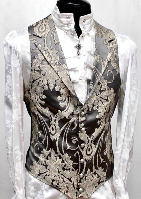 Shrine of Hollywood ARISTOCRAT VEST - Grey Satin Brocade brocade formal grey Men's Vests steampunk summer vest victorian wedding Suits Men Vest, Fantasy Formal Wear Male, Victorian Male Fashion, Aristocrat Vest, Victorian Gentleman, Fancy Suit, Suit Designs, Fancy Outfits, Fantasy Clothing