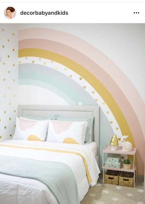 Girls Room Rainbow Wall, Girls Rainbow Bedroom Ideas, Boho Childrens Room, Girls Bedroom Paint Ideas, Girls Bedroom Rainbow, Kids Rainbow Bedroom, Kids Room Paint Ideas, Rainbow Bedroom Ideas Kids, Pastel Kids Room