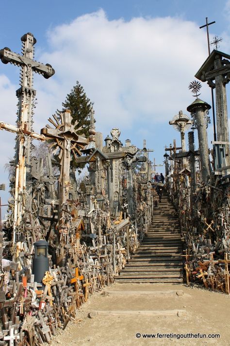 Stairs leading up Lithuania's Hill of Crosses Lithuanian Aesthetic, Lithuania Aesthetic Klaipeda, Hill Of Crosses Lithuania, Lithuanian Landscape, Lithuania Kaunas, Kaunas Lithuania, Baltic Countries, Baroque Architecture, Christmas Travel