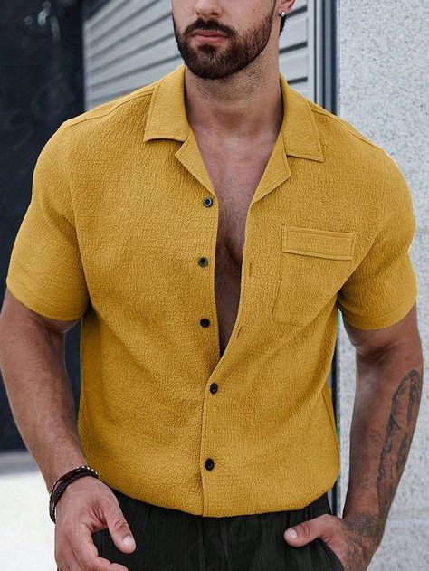 $8,37
$12,69 Button Shirt Outfit, Grad Party Outfit, Yellow Shirt Outfit, Yellow Button Up Shirt, Purple Day, How To Dress Well, Black Day, Mens Printed Shirts, Red Day