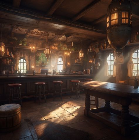 Fantasy Tavern Interior Design, Medevil Tavern Aesthetic, Old Tavern Interior, Medieval Inn Interior, Medieval Pub Aesthetic, Tavern Barmaid Aesthetic, Dnd Tavern Interior, Taverncore Aesthetic, Fantasy Tavern Decor