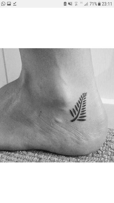 Silverfern tattoo on ankle Fern And Bird Tattoo, New Zealand Leaf Tattoo, New Zealand Tattoo Ideas Symbols, New Zealand Outline Tattoo, Nz Inspired Tattoo, New Zealand Fern Tattoo Design, Small New Zealand Tattoo, Nz Silver Fern Tattoo, Silver Fern Tattoo New Zealand