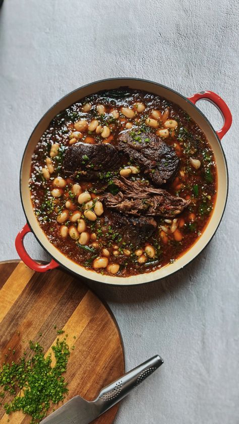 Braised Beef Short Ribs w/ Butter Beans by Ottolenghi — HangryLab Braised Beef Short Ribs, Beef Back Ribs, Fall Meals, Ottolenghi Recipes, Carmelized Onions, Canned Butter, Short Ribs Recipe, Short Rib, Braised Short Ribs