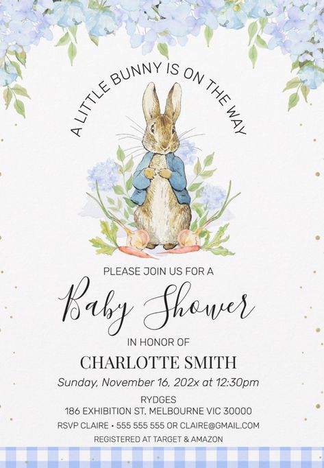 Bunny Baby Shower Invites, Baby Shower Vintage, Bunny Baby Shower, Rabbit Gifts, Rabbit Baby, Vintage Invitations, Baby Shower Invites, Boy Baby Shower, Watercolor Invitations