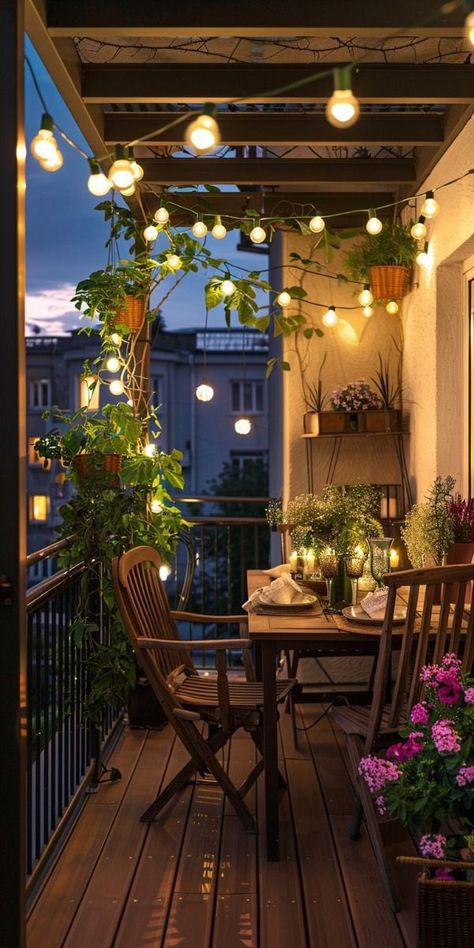 Houses Inside, Balcony Makeover, Small Apartment Balcony Ideas, Tiny Balcony, Small Balcony Garden, Balcony Lighting, Apartment Decorating On A Budget, Small Balcony Design, Apartment Bedroom Decor