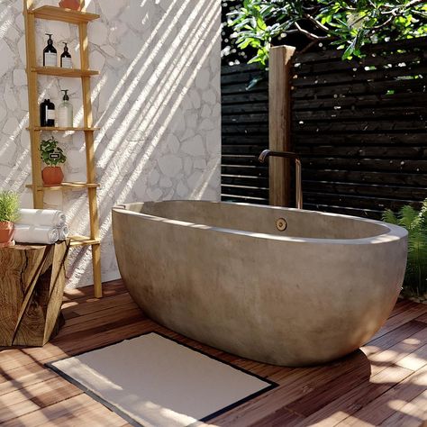 Avalon 72 Soaking Tub in Ash (NST7236-A) Cement Bathtub, Concrete Bathtub, Outdoor Bathtub, Outdoor Bathroom Design, Outdoor Tub, Outdoor Bath, Outdoor Bathrooms, Soaking Bathtubs, Soaking Tub