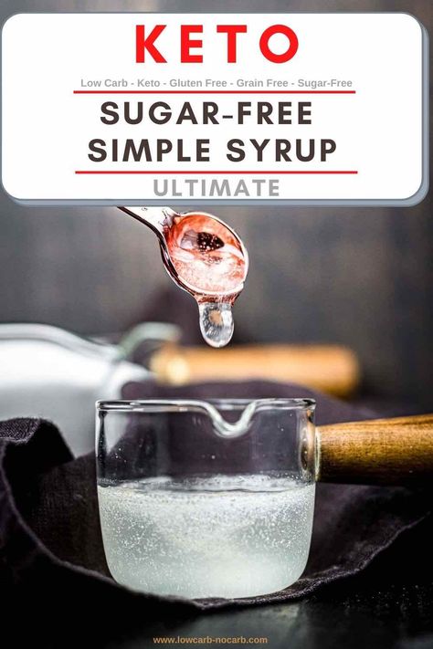 This Keto Sugar-Free Simple Syrup Recipe with 2 Ingredients only, and has a perfect thick consistency. It is an excellent addition to not only your Keto Drinks, Cocktails, or Smoothies but also Pancakes, Crêpes, Granola, and any Keto Dessert Recipe you are about to make. This fully Low Carb, Gluten-Free, Sugar-Free, and Diabetic Friendly Liquid Sweetener needs to be in your Low Carb Pantry from now on. Sugar Free Simple Syrup Recipe, Keto Simple Syrup, Sugar Free Simple Syrup, Sugar Free Syrup Recipe, Keto Syrup, Diy Syrup, Drinking Ideas, Keto Simple, Simple Syrup Recipe