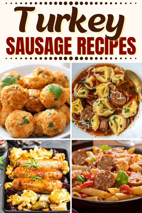 These turkey sausage recipes make for easy, healthy dinners! From pasta to soup to burgers, swap out your usual protein for turkey sausage, and you won't regret it. Turkey Cheddar Sausage Recipes, Dinners With Turkey Sausage, Healthy Recipes With Turkey Sausage, Recipes With Turkey Italian Sausage, Turkey Rope Sausage Recipes, Jennie O Turkey Sausage Recipes, Recipe With Turkey Sausage, Recipes For Turkey Sausage, Turkey Sausage Dinner Ideas