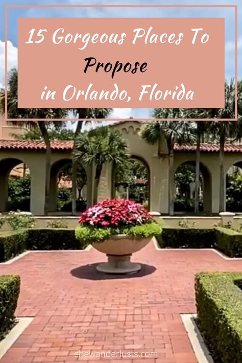 Looking for the perfect spot to propose in Orlando, Florida? Here is a list of 15 parks and places to propose in Orlando. Each spot is guaranteed to make for a beautiful engagement story. #floridaproposal #orlandoproposal #orlandoengagement #floridaengagement #orlandoproposalideas Florida Proposal Ideas, Florida Proposal, Proposal Ideas Florida, Orlando Engagement Photos, Engagement Picture Locations, Outdoor Proposal, Proposal Spots, Best Places To Propose, Orlando Photos