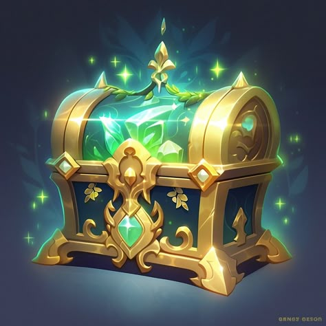 green treasure chest icon,simple，Ramadan theme， in the style of artgerm, heroic, gold leaf accents, tomàs barceló, luminous quality, stained-glass, Treasure Chest Design, Game Chest Design, Treasure Chest Concept Art, Gold Treasure Chest, Treasure Games, Angel Wings Drawing, Ramadan Theme, Coin Games, Treasure Chests