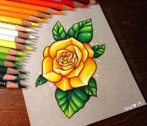 Yellow Rose - Commission by https://www.deviantart.com/dannii-jo on @DeviantArt Beautiful Pencil Drawings, Prismacolor Art, Rose Drawing, Roses Drawing, Plant Drawing, Prismacolor Pencils, Color Pencil Art, Color Pencil Drawing, Rose Art