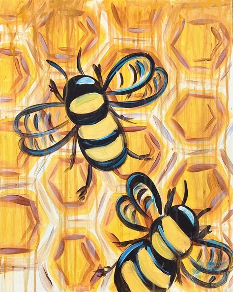 Honey Bee Canvas Painting, Bee Acrylic Painting Easy, Bumblebee Painting Easy, Bumble Bee Painting Acrylic Easy, Honey Bee Painting Acrylic, Bee Canvas Painting Easy, Painting Bees Easy, Bee Painting Ideas, Bee Painting Easy