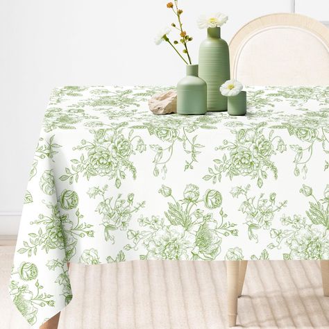 PRICES MAY VARY. ELEGANT DESIGN: Our tablecloth is designed with green flower patterns, elegant and delicate, full of vitality, suitable for any occasions, ideal table decoration. DURABLE MATERIAL: Made of polyester material, anti-dust, anti-wrinkle and durable, soil resistant, very practical to use. EASY TO CARE: Our tablecloth can be washed by machine in low-temperature water, and it won’t fade, and the no-iron fabric will save your time and energy greatly. LARGE SIZE: Each table cloth measure Pastel Thanksgiving Table Decor, Sage Green Tablecloth, Grandmillenial Tablecloth, Sage Table Cloth Wedding, Green And Blue Tablescape, Toile Tablecloth Wedding, Cute Table Cloth, Diy Table Cloth Tablecloths, Wedding Table Cloth Ideas