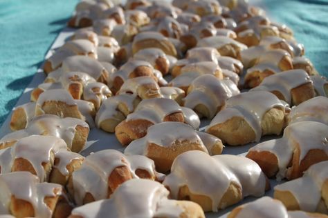 We had a party at work one night not long before I left for England and I made these old fashioned Butterhorns. For me, they bring back sweet memories memory of my dear Mom who recently passed away. With six hungry children, Mom never cooked anything in small quantity. I have vivid memories of coming home from school... Read More » Butterhorns Recipe, Butter Horns, Vanilla Bean Icing, Here There And Everywhere, Raspberry Cookies, Hungry Children, Sweet Roll, Dear Mom, Icing Recipe