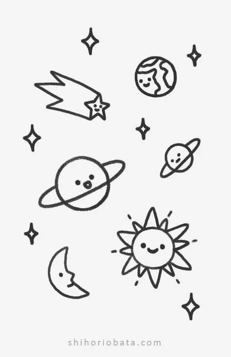 Small Planet Drawing, How To Draw Astronaut Easy, Cute Planets Drawing, Expo Drawings Easy, Simple Space Drawings Easy, Easy Space Doodles, Space Simple Drawings, Space Easy Drawings, Easy Astrology Drawings