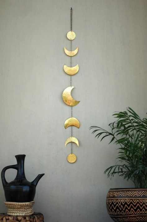 Moon Phases Wall Decor Moon Wall Art Brass Moon Wall Hanging | Etsy Monochromatic Interior Design, Moon Wall Decor, Moon Mobile, Wall Art Uk, Brass Wall Hanging, Big Wall Art, Moon Wall Art, Moon Wall, Classic Decor