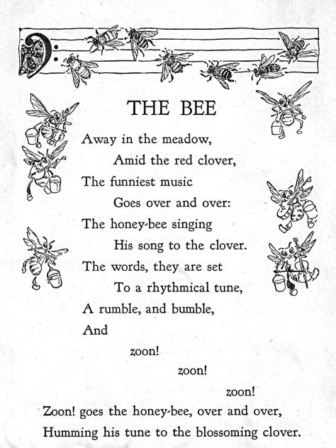 https://flic.kr/p/cvtB2A | The Bee | “Sing, Little Birdie” by Gertrude E. Heath, 1928 by the Saalfield Publishing Company.  Black and white illustrations by Helene Nyce, color bookplates by Jan Cragin.  Cover by Fern Bisel Peat. Bee Poem, Childrens Poems, Romanticising Life, I Love Bees, Bee Keeper, Bee Inspired, Bee Mine, Bee Decor, Bee Art