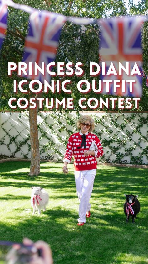 A Princess Diana theme adult costume party with iconic Diana outfits, Princess Diana wedding cake (as a birthday cake) and costume contest, See the details of this royal party! #princessdiana #costumeparty #princessdi Princess Diana Costume For Kids, Princess Diana Themed Party, Princess Diana Costume, Princess Diana Birthday, Wax Museum Project, Diana Outfits, Princess Diana Wedding Dress, Bottle Buddy, Diana Wedding Dress