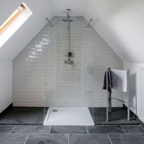 Planning a loft conversion? Take a look at our attic bathroom ideas to make the most of the smallest spaces, from shower rooms to more indulgent bathrooms Bathroom Ideas Attic, Attic Shower, Attic Bathroom Ideas, Small Attic Bathroom, Walk In Shower Ideas, Ensuite Shower Room, Loft Bathroom, Farmhouse Shower, Best Bathroom Designs