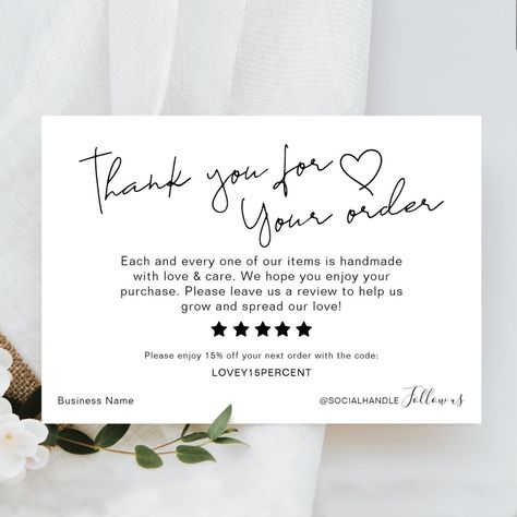 Thank you for your Order Please Leave Us A Review | #calligraphy #makeupartist #socialmedia #thankyouforyourbusiness #thankyouforyourorder #pleaseleaveusareview #review #typographic #modern #blackandwhite Leave Us A Review, Purchase Card, Custom Thank You Cards, Business Thank You Cards, Print Studio, Thank You Lord, Business Thank You, Discount Card, Business Casual Men