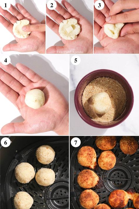 Bubble Pillow Potato | Two Plaid Aprons Pillow Potato, Plaid Apron, How To Make Bubbles, Potato Ricer, Stuffed Potato Balls, Oven Canning, Veggie Meals, Russet Potatoes, Great Appetizers