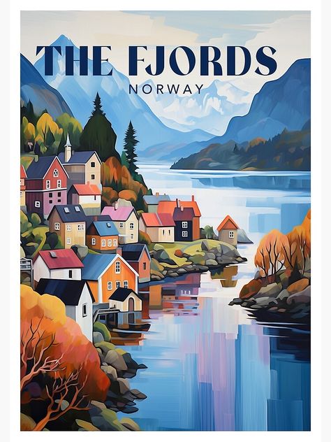 Fjords In Norway, Fjords Norway, Whimsical Landscape, Painterly Texture, Unique Travel Gifts, Citation Art, Travel Art Print, Unique Travel, Norway Travel