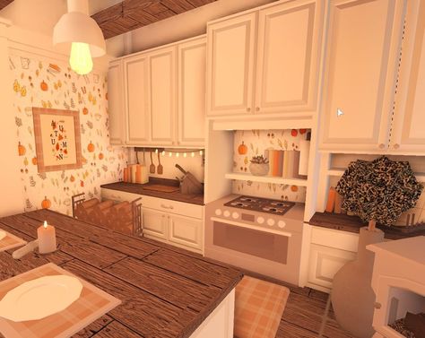 Bloxburg Designs, Bloxburg Kitchen Ideas, Bloxburg Interior, Bloxburg Hacks, Bloxburg Outfits, Blox Burg, Fall Bloxburg, Roblox House, Kitchen Decor Sets