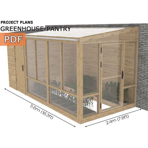 Invest in this DIY greenhouse kit today and watch your plants flourish year-round! This structure is versatile and can be constructed as a DIY project (we were able to complete it in just a few weekends) or the plans can be provided to a professional builder if you prefer. Please read carefully, supplies not included. Digital download ONLY.  After paying for the order, two files will be available to you. One in metric, one in imperial measurement systems for users who will be shopping in differe Outdoor Pantry, Garden Shed Greenhouse, Greenhouse Build, Shed Greenhouse, Greenhouse Diy, Lean To Greenhouse, Home Nails, Nails Home, House Outdoor