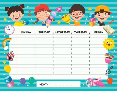 School Timetable Template, Timetable Template, Back To School Worksheets, Calendar For Kids, School Timetable, Digital Paper Free, Writing Paper Printable Stationery, Free Kindergarten Worksheets, Kindergarten Learning Activities