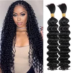 Lashey Human Braiding Hair Bulk Human Hair for Braiding Deep Wave 100% Virgin Hair Bulk 100g 2 Bundles/Pack No Weft Human Hair Extensions For Boho Braids Knotless Box Braid Natural Black 16 Inch Small Boho Knotless Braids Human Hair, Human Hair Knotless Braids Wet And Wavy, Boho Knotless Braids Synthetic Hair, 1b/30 Boho Knotless Braids, Maintain Boho Knotless Braids, Curly Waves, Micro Braids, Human Braiding Hair, Boho Braids